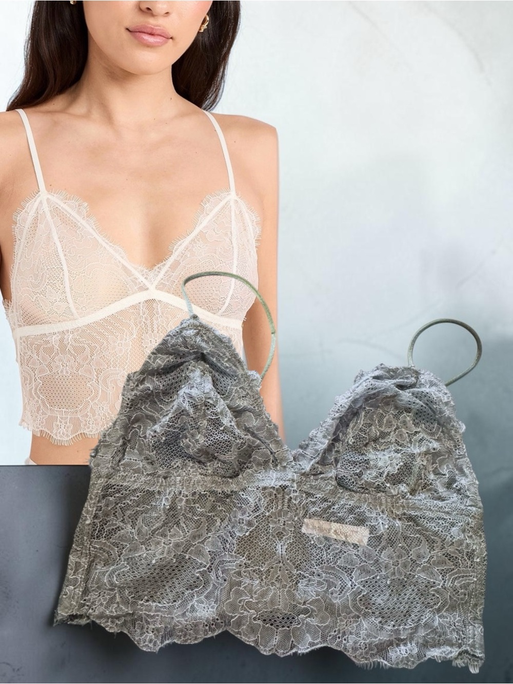 ANINE BING Sage Green Lace Longline Soft Bralette Unlined XS NWOT